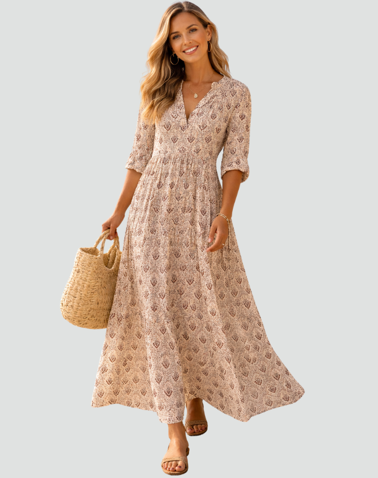 vintage inspired maxi dress style summer with print for women – Klara Mody YGroup_lace Women's Washable Stretch Silk Size:Tall XL