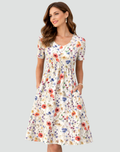 Midi party dress with small print and short sleeves