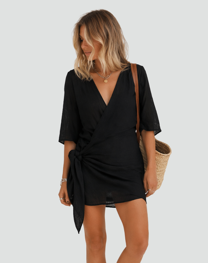 Letnia sukienka kopertowa mini z wiązaniem dla kobiet