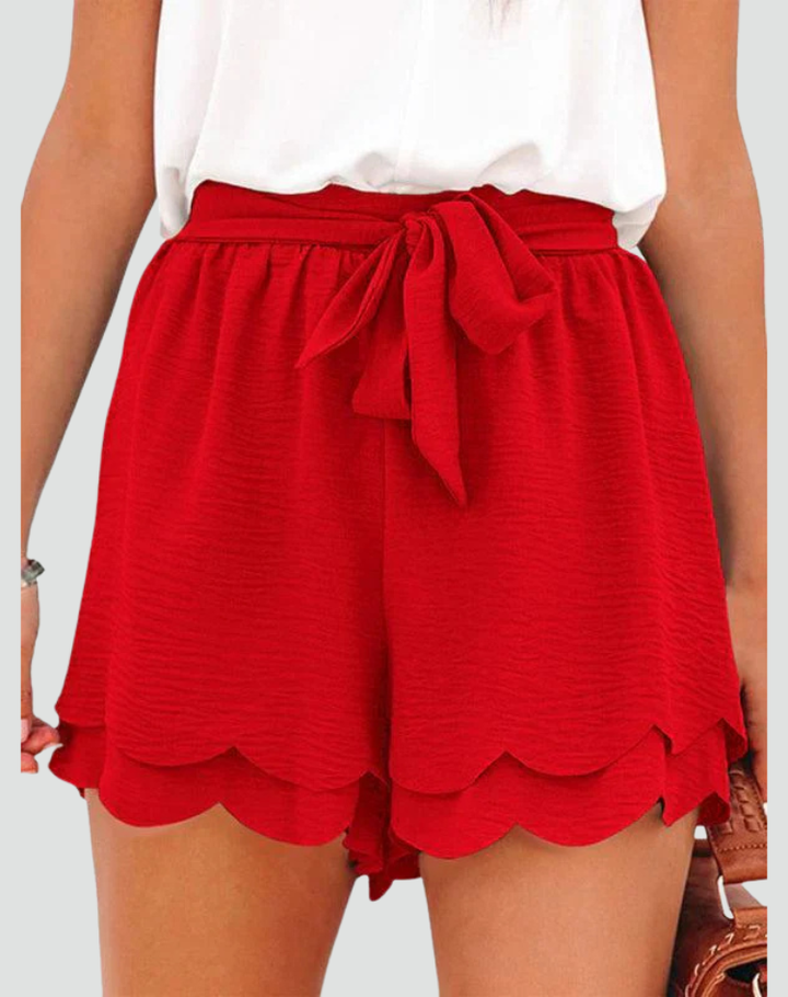Summer elegant shorts with ruffle and waist tie
