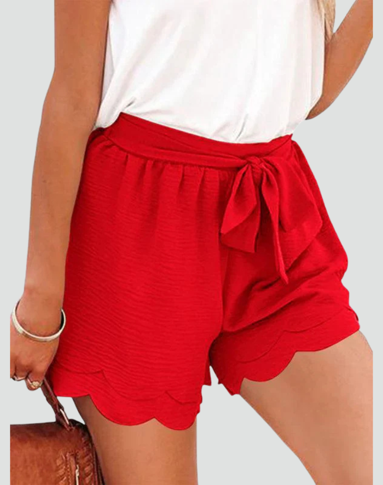 Summer elegant shorts with ruffle and waist tie