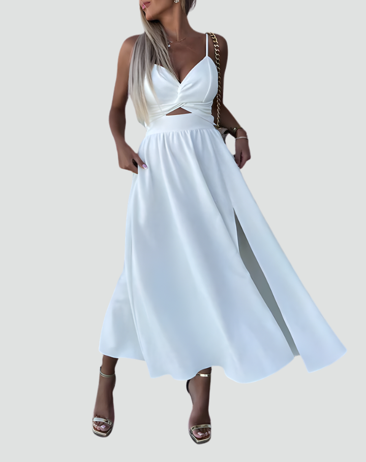 Women's maxi dress with cutout and ruched bust