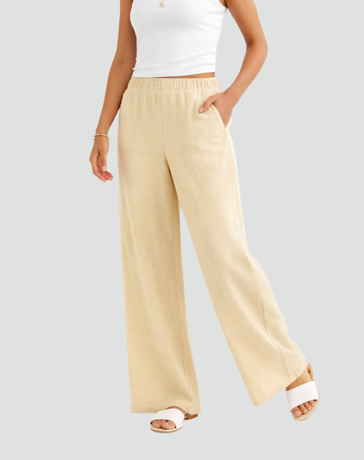Summer pants with wide legs and an elastic waistband