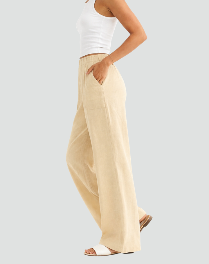 Summer pants with wide legs and an elastic waistband