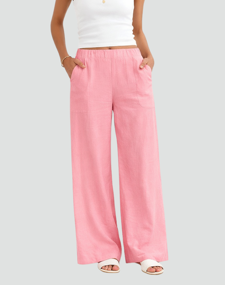Summer pants with wide legs and an elastic waistband