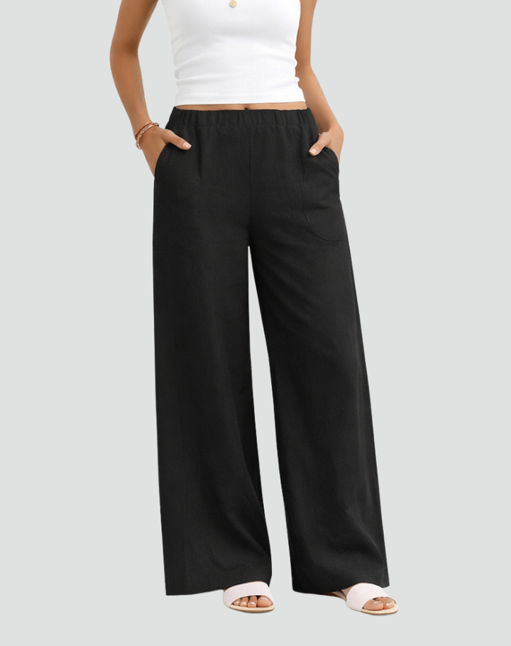 Summer pants with wide legs and an elastic waistband