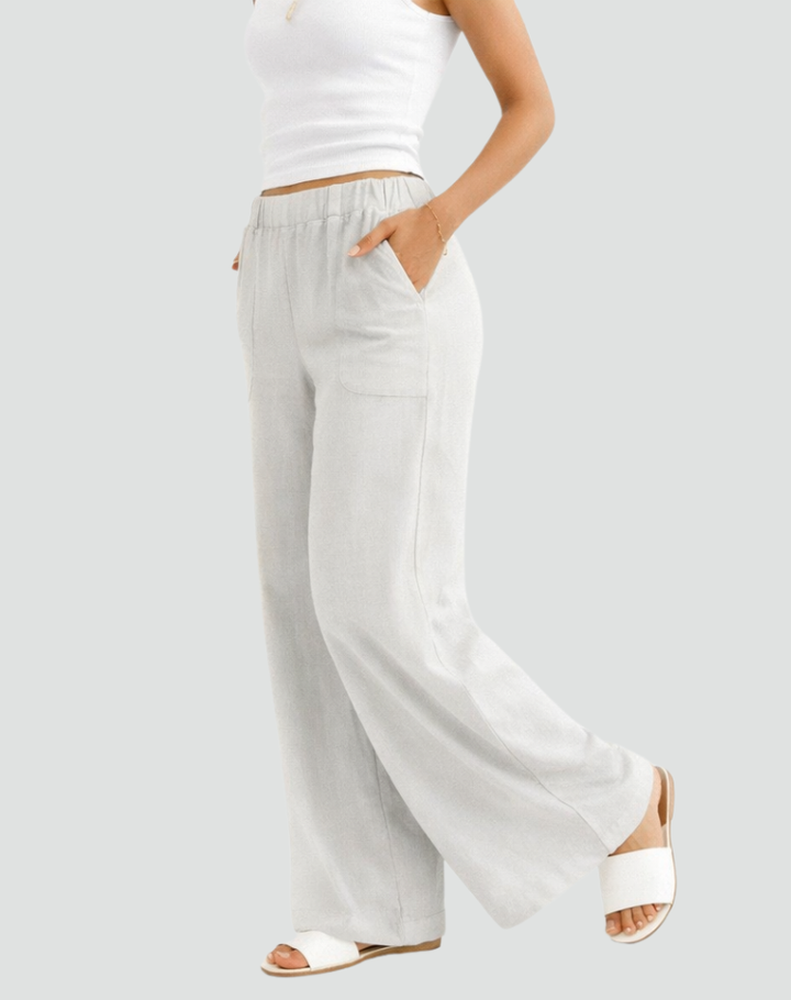 Summer pants with wide legs and an elastic waistband