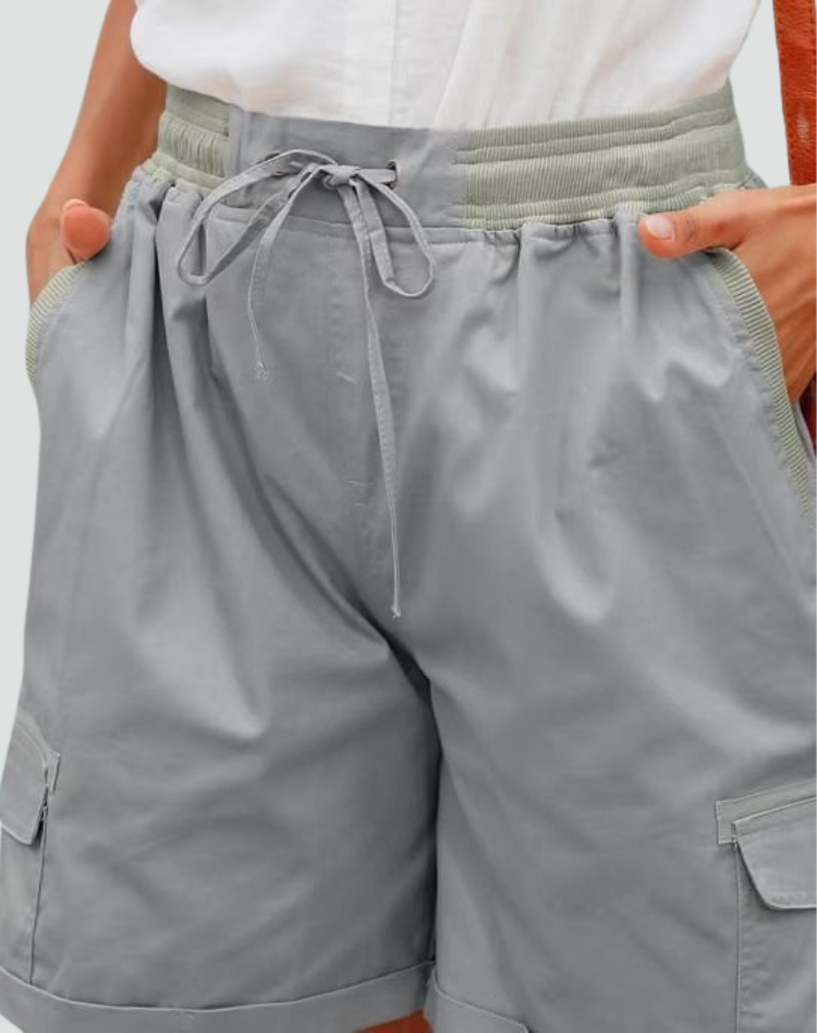 Women's summer cargo shorts with pockets and tie closure