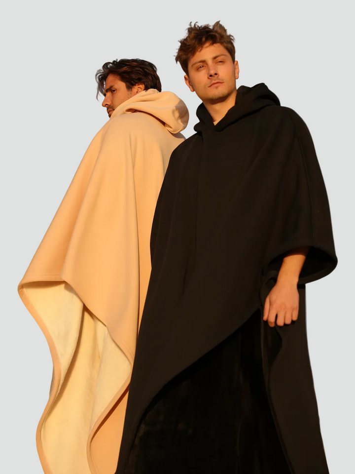 Ciepły koc ponczo z kapturem unisex z miękkim polarem