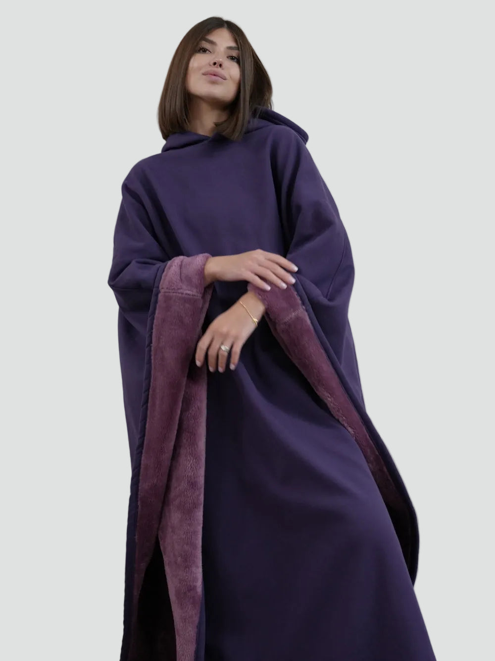 Ciepły koc ponczo z kapturem unisex z miękkim polarem