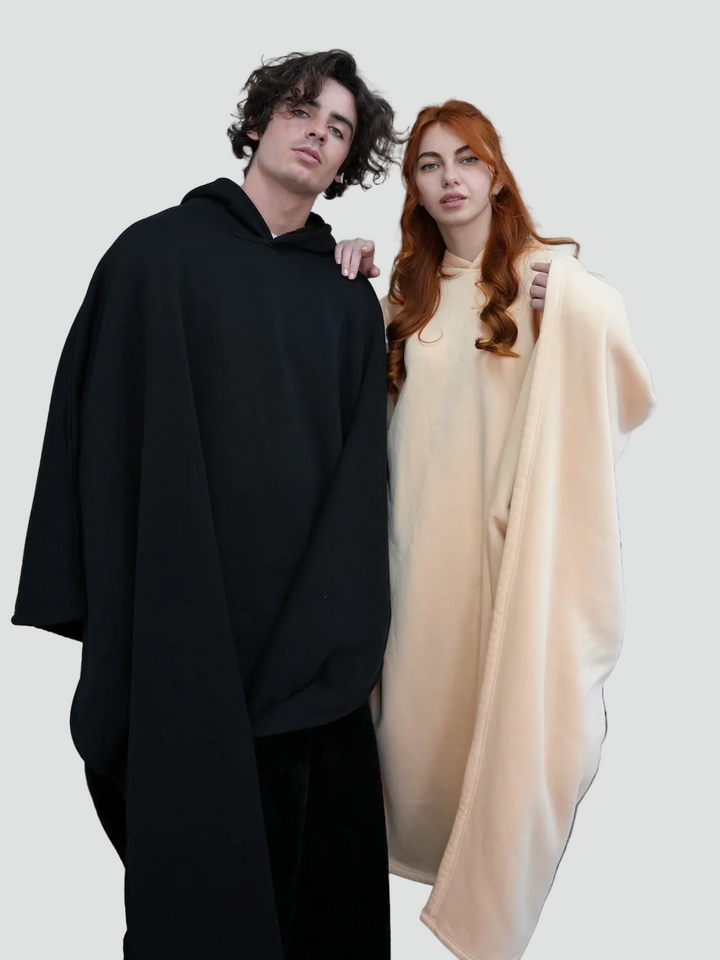 Ciepły koc ponczo z kapturem unisex z miękkim polarem