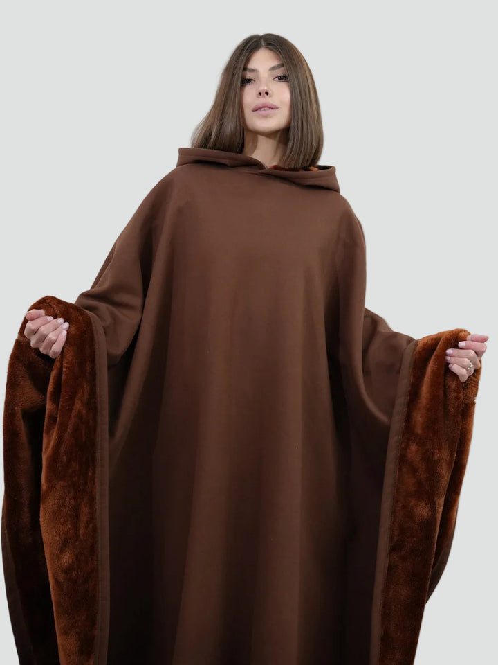 Ciepły koc ponczo z kapturem unisex z miękkim polarem