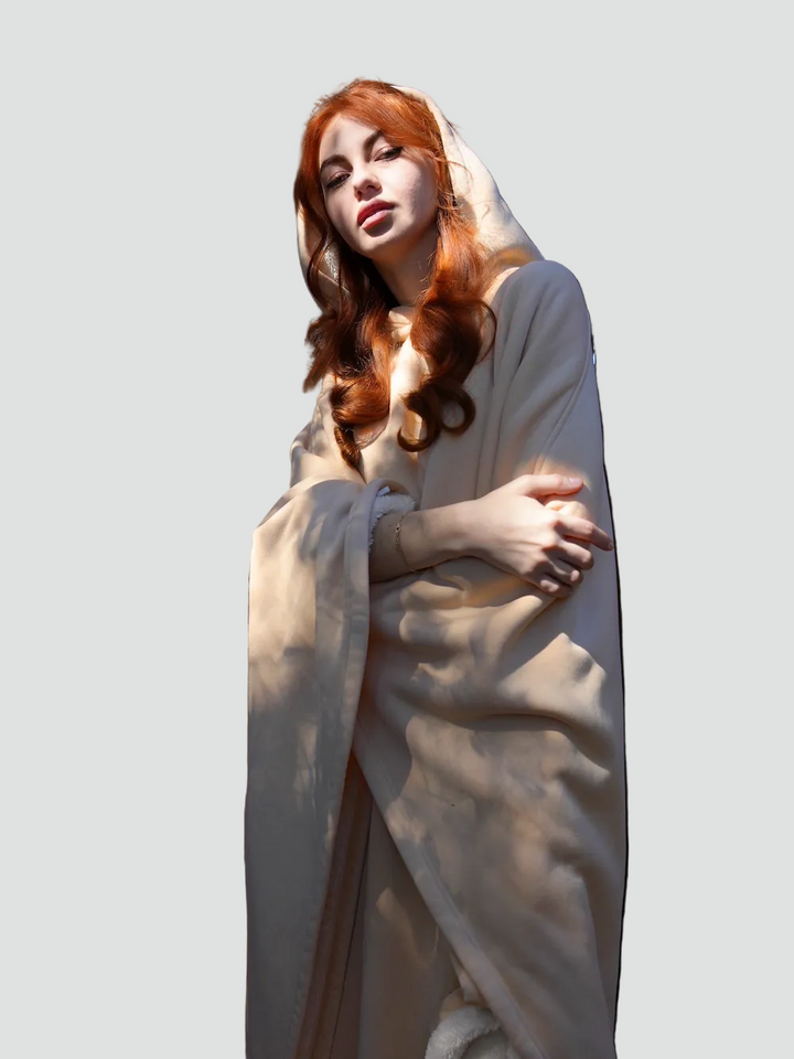 Ciepły koc ponczo z kapturem unisex z miękkim polarem