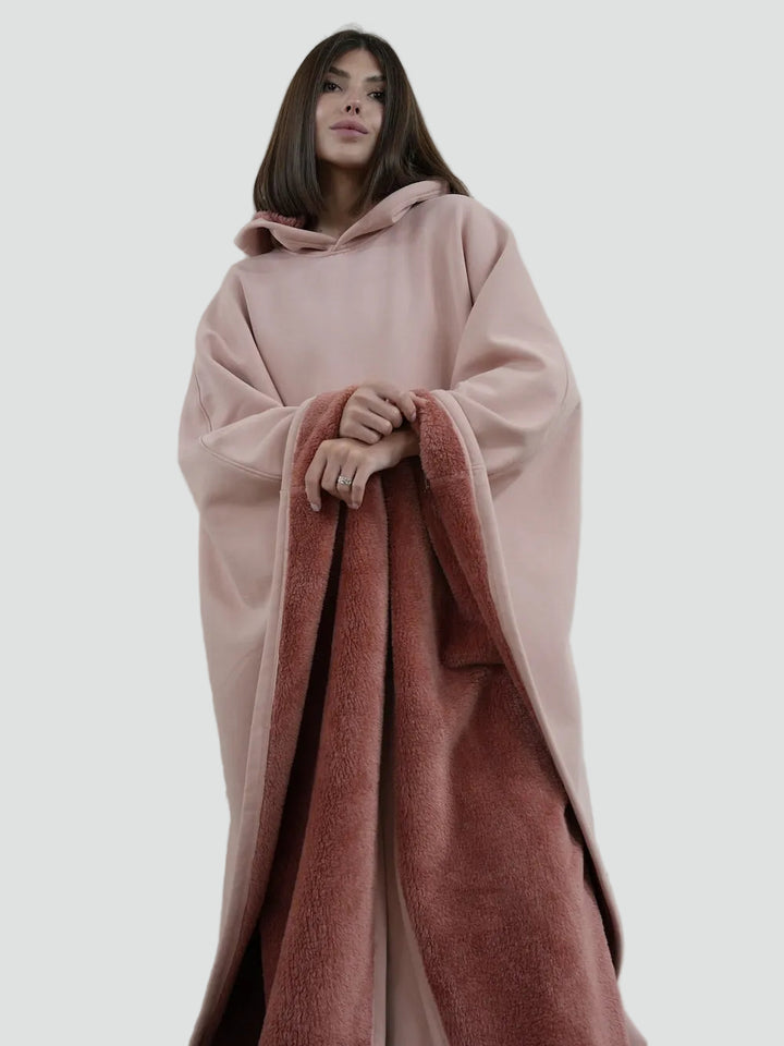 Ciepły koc ponczo z kapturem unisex z miękkim polarem