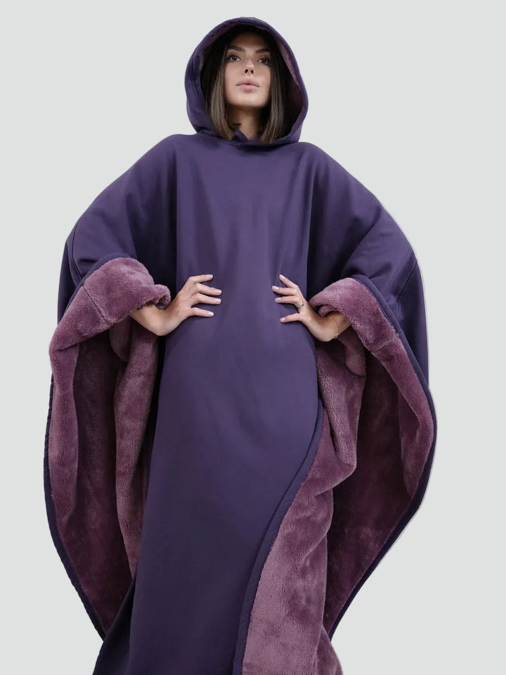 Ciepły koc ponczo z kapturem unisex z miękkim polarem