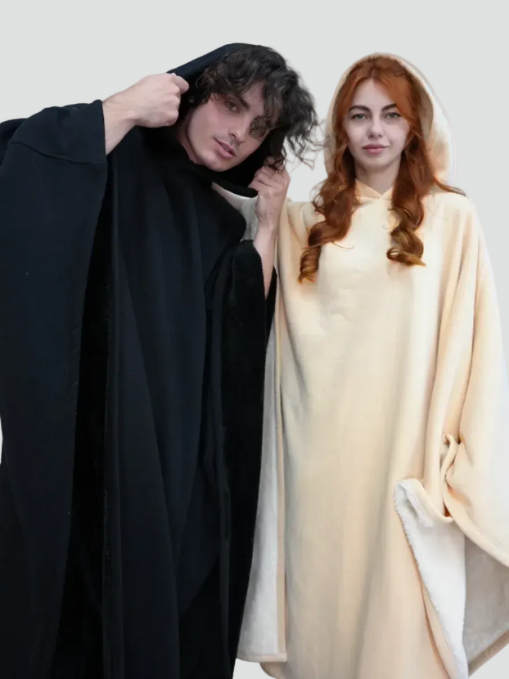 Ciepły koc ponczo z kapturem unisex z miękkim polarem