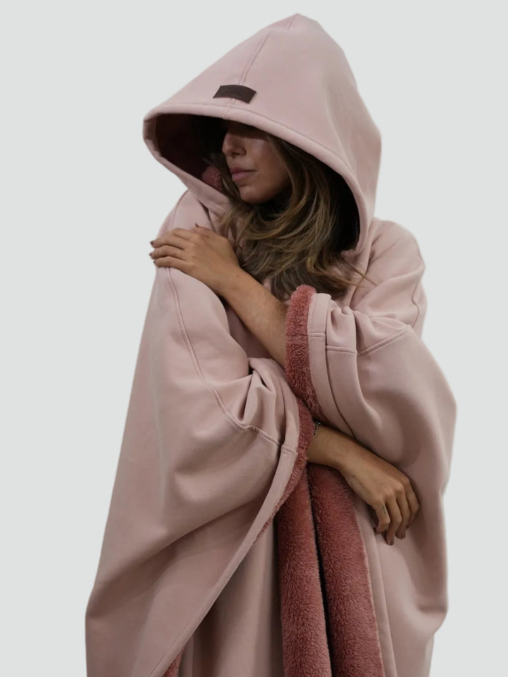 Ciepły koc ponczo z kapturem unisex z miękkim polarem