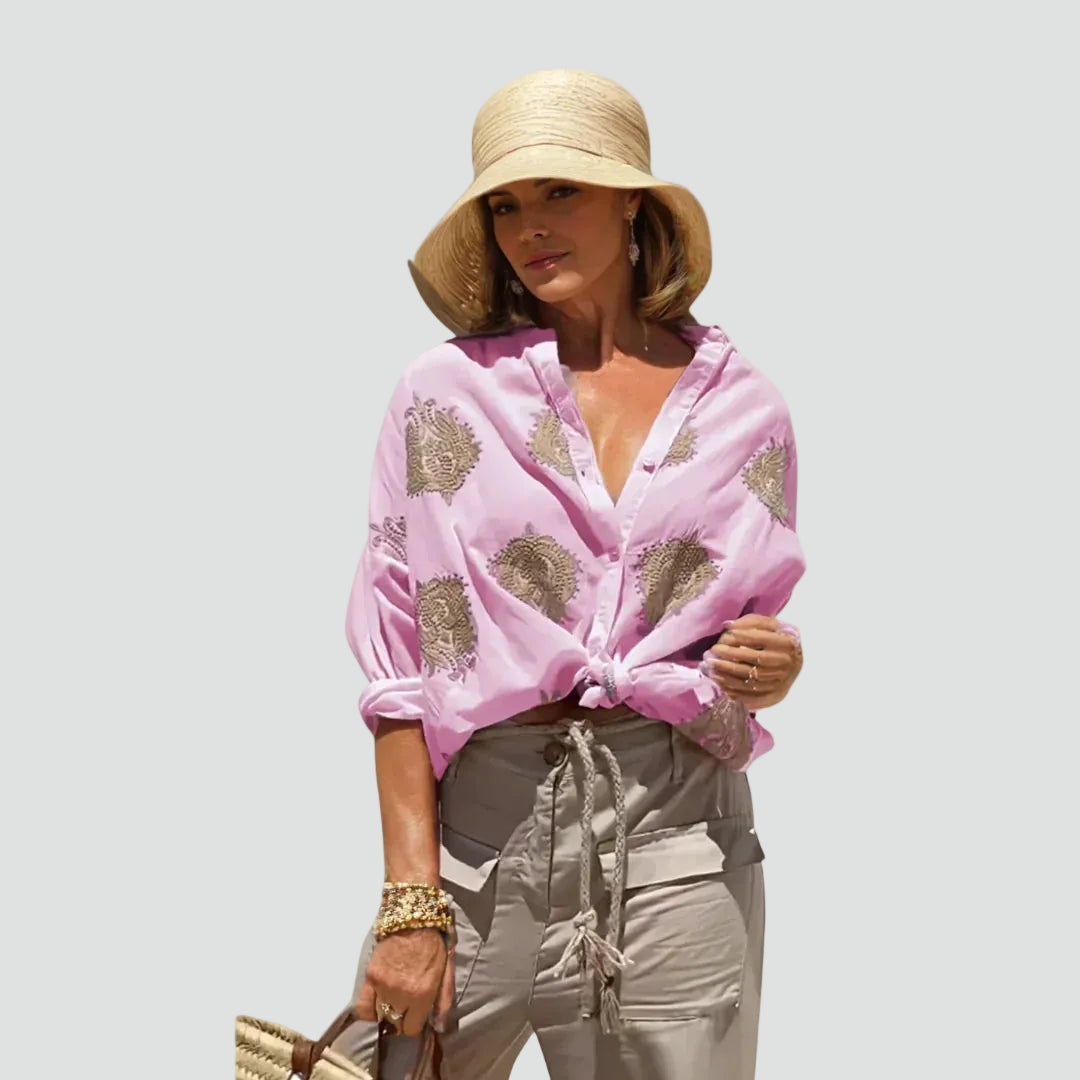 Women's oversized cotton shirt in boho paisley style