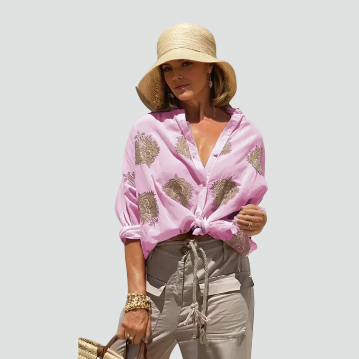 Women's oversized cotton shirt in boho paisley style
