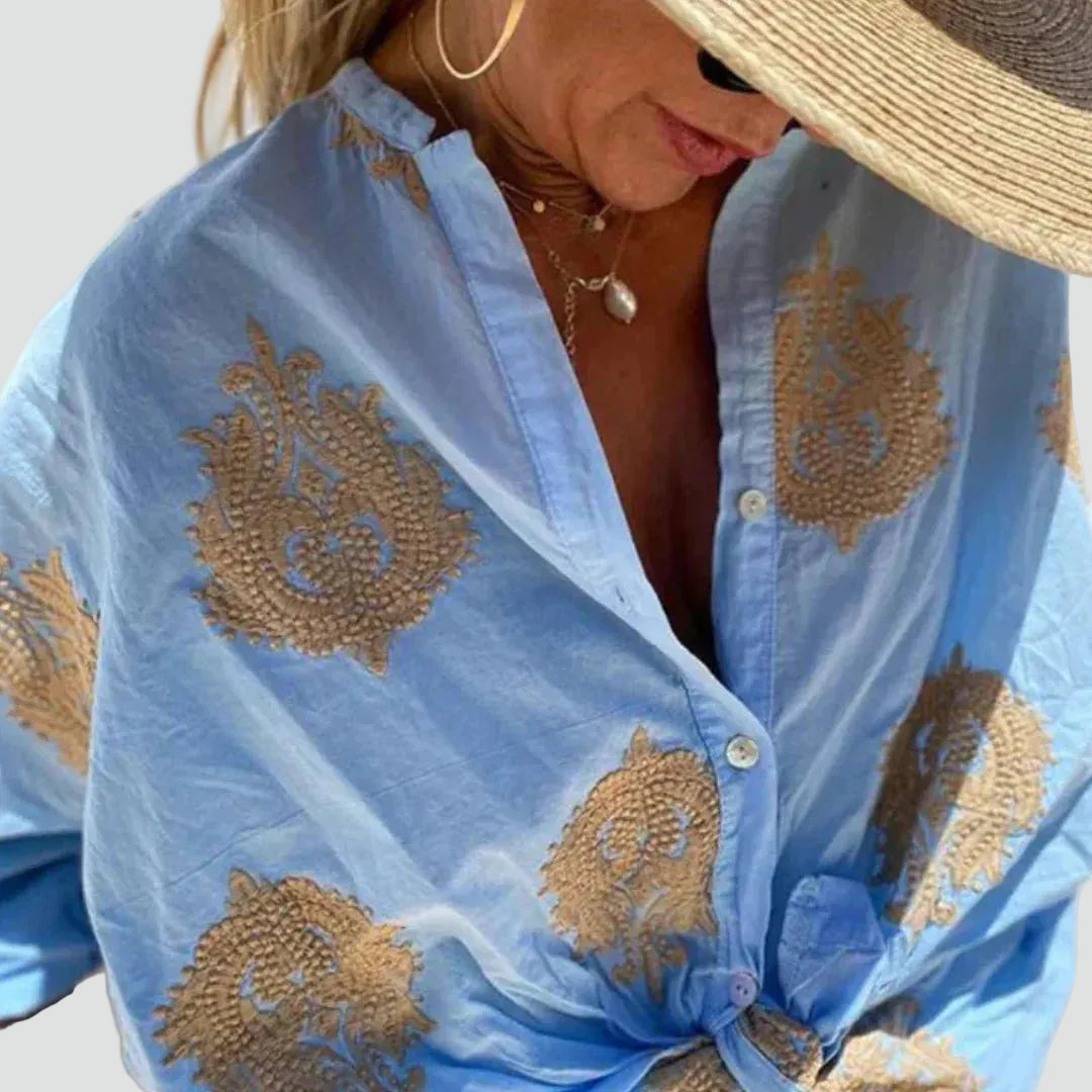 Women's oversized cotton shirt in boho paisley style