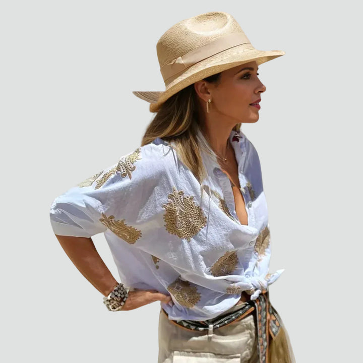 Women's oversized cotton shirt in boho paisley style