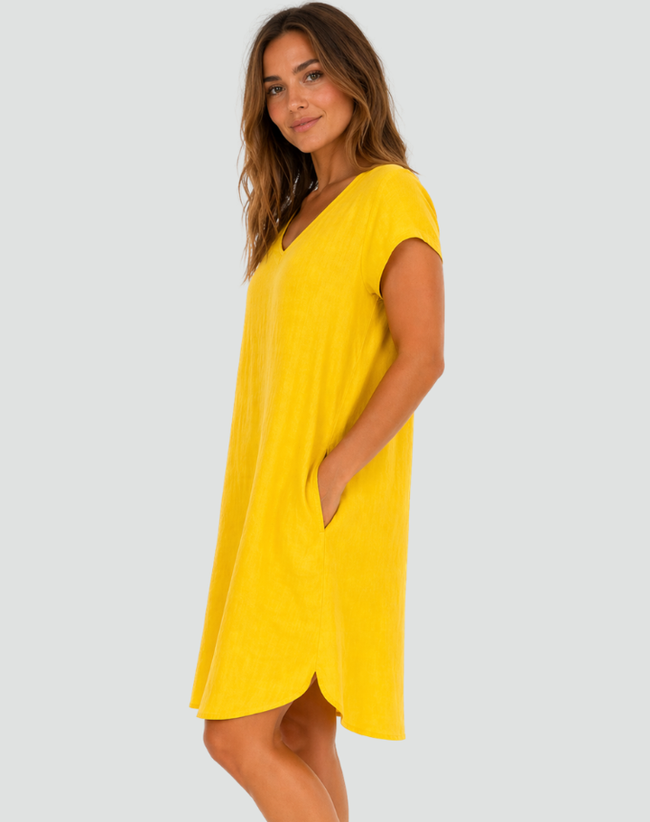 Women's linen summer dress with a V-neck and loose fit