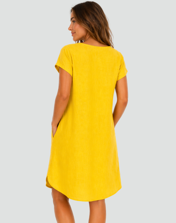 Women's linen summer dress with a V-neck and loose fit