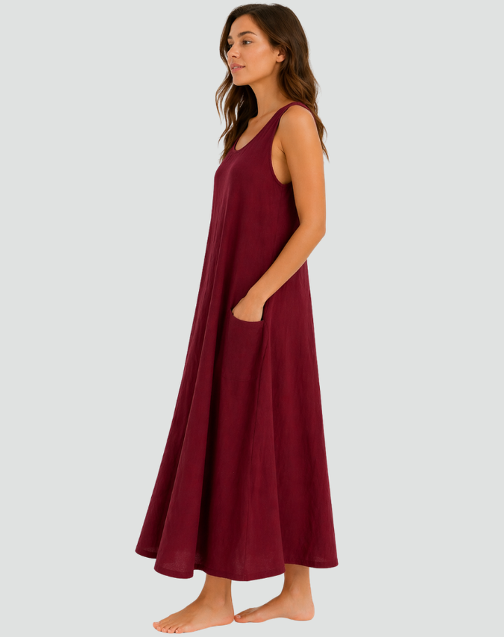 Women's loose maxi linen dress with practical pockets