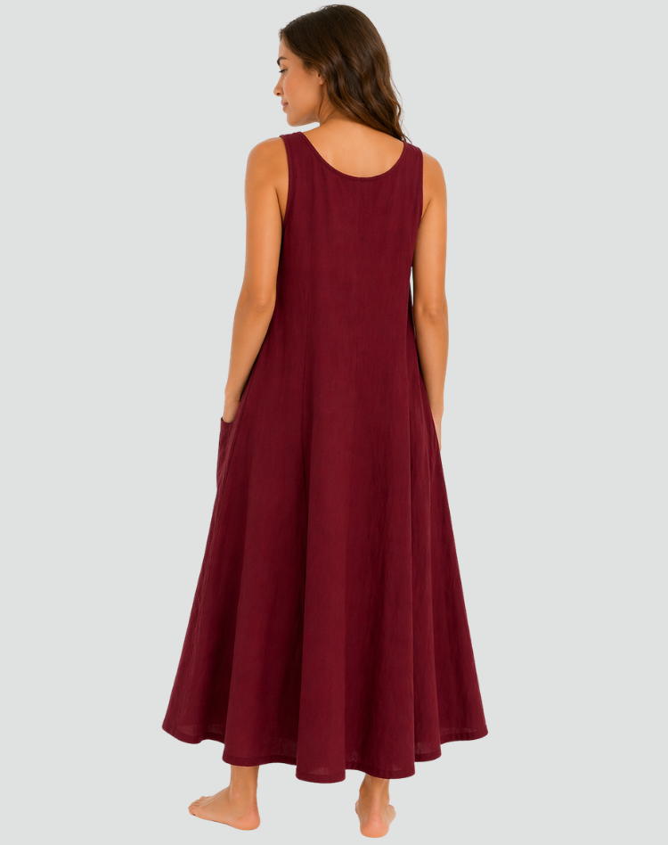 Women's loose maxi linen dress with practical pockets