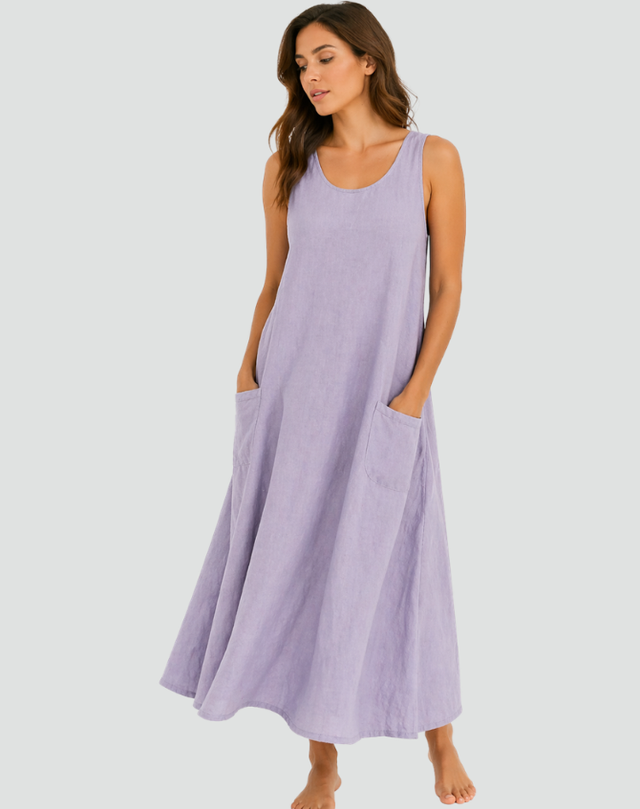 Women's loose maxi linen dress with practical pockets