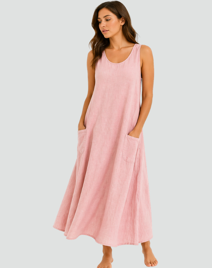 Women's loose maxi linen dress with practical pockets