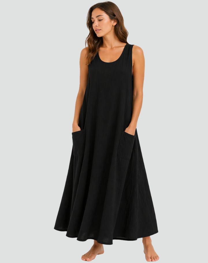 Women's loose maxi linen dress with practical pockets