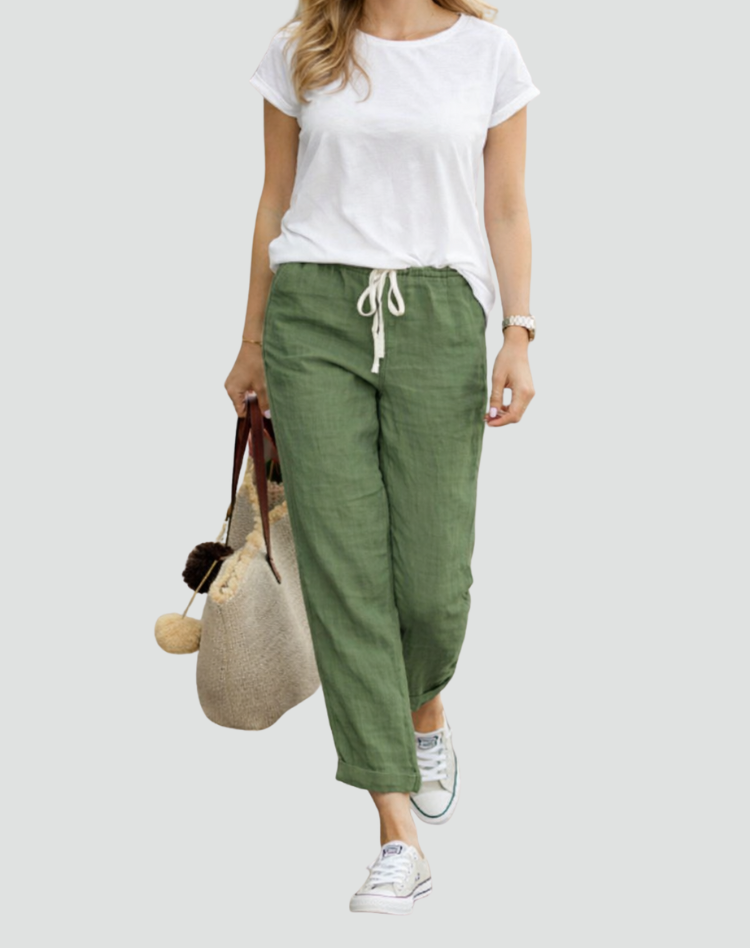 Women's linen pants with drawstring and loose fit for summer