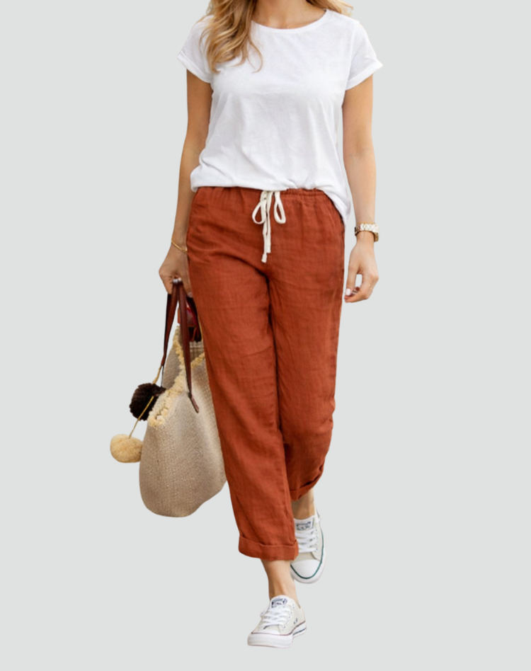 Women's linen pants with drawstring and loose fit for summer