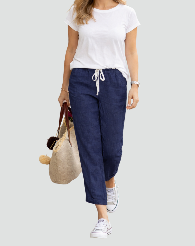 Women's linen pants with drawstring and loose fit for summer