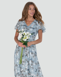 Women's floral maxi dress with ruffle and V-neck