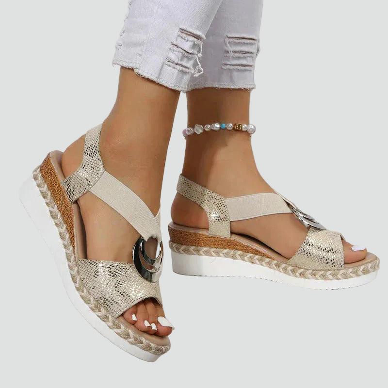 Comfortable platform espadrille sandals with decoration for summer