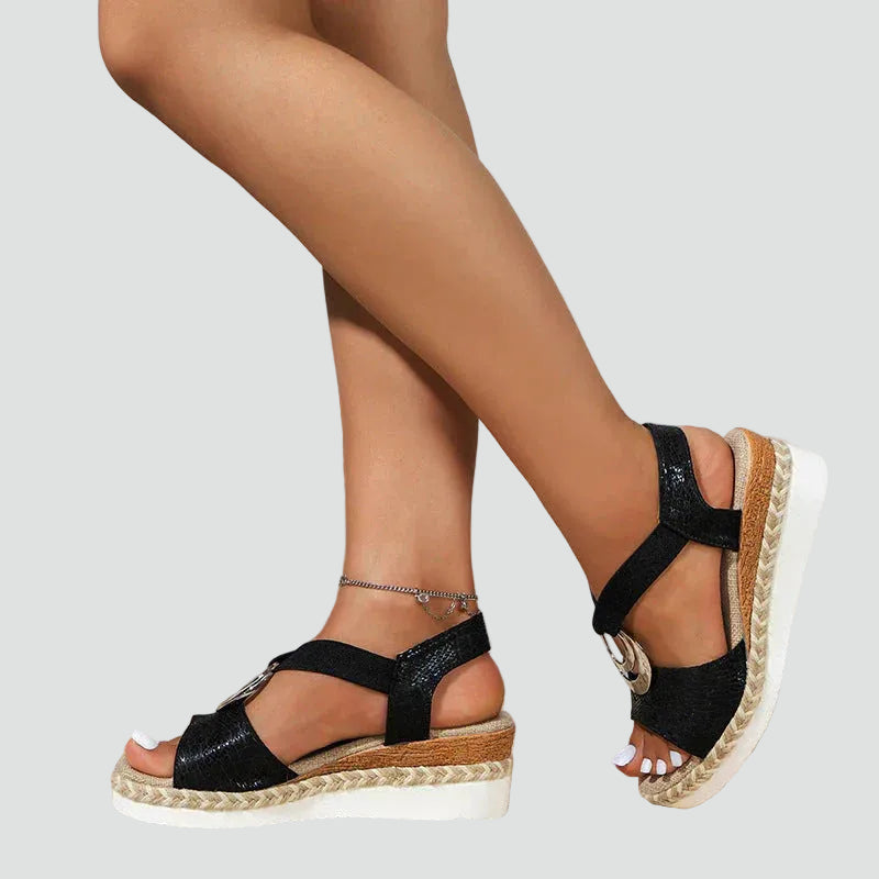 Comfortable platform espadrille sandals with decoration for summer