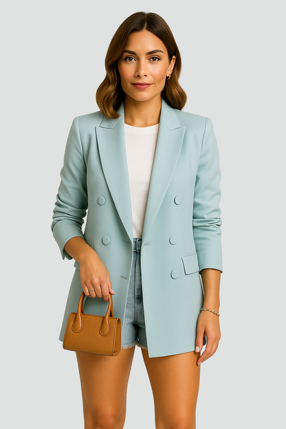 Luźna marynarka damska dwurzędowa z kołnierzem stylowa