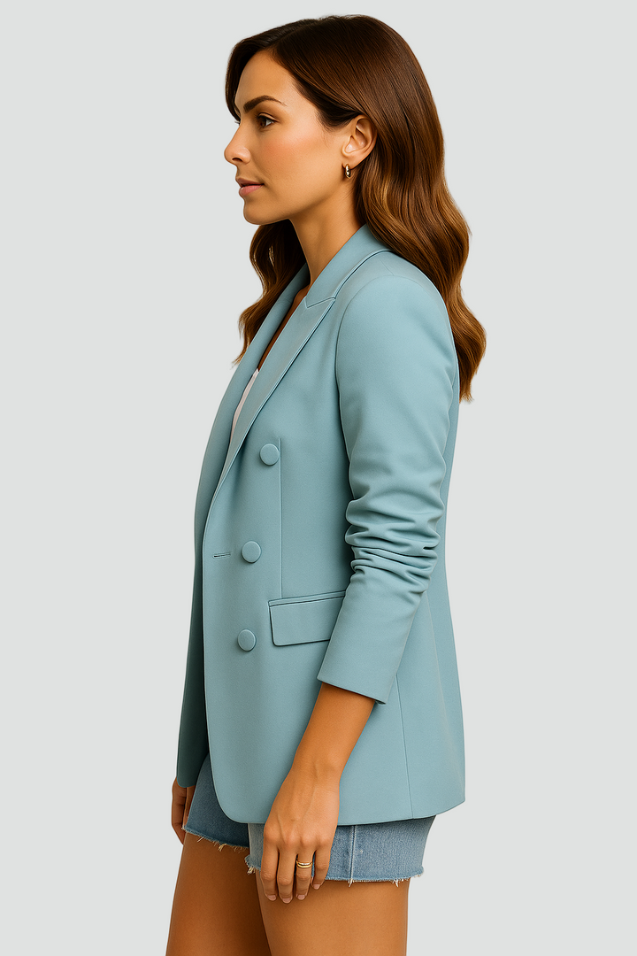 Luźna marynarka damska dwurzędowa z kołnierzem stylowa