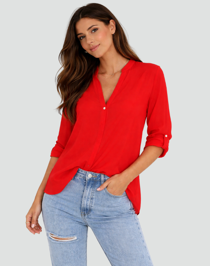 Loose long-sleeve shirt blouse with collar