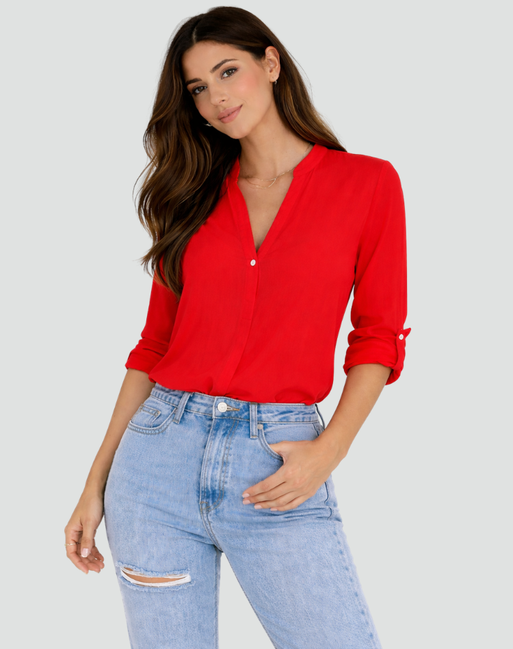 Loose long-sleeve shirt blouse with collar