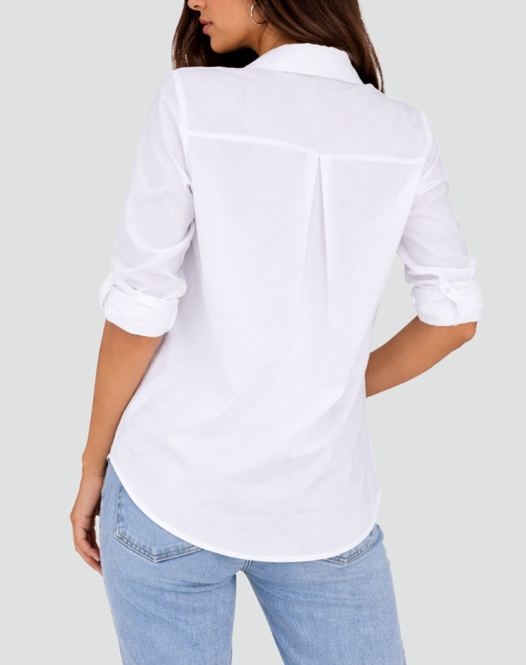 Loose long-sleeve shirt blouse with collar