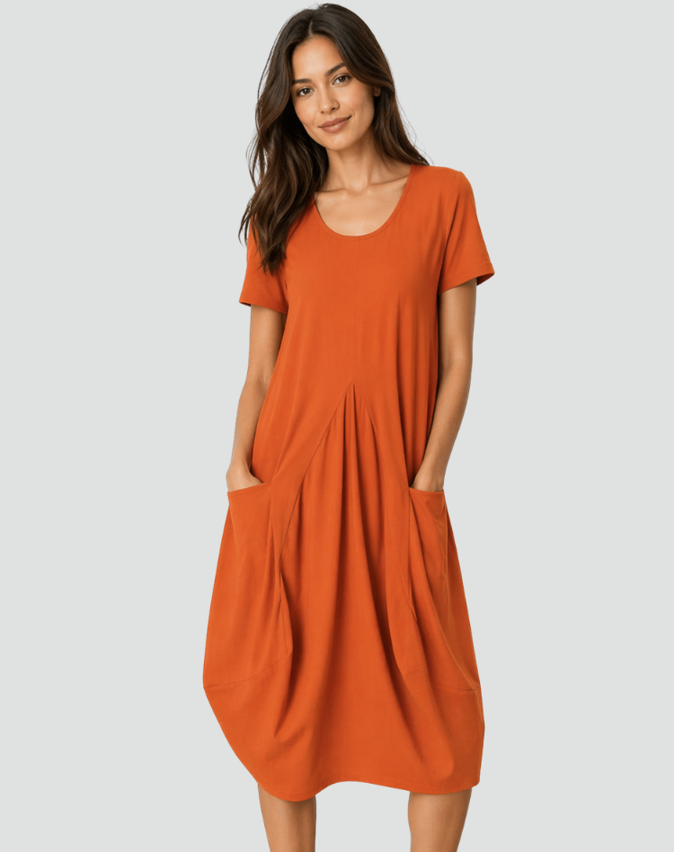Loose cotton dress with pockets and short sleeves