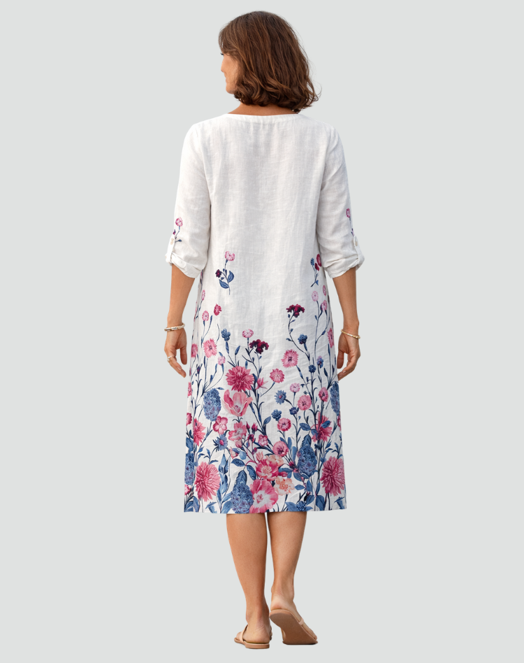 Luźna sukienka z kwiatowym nadrukiem i dekoltem V