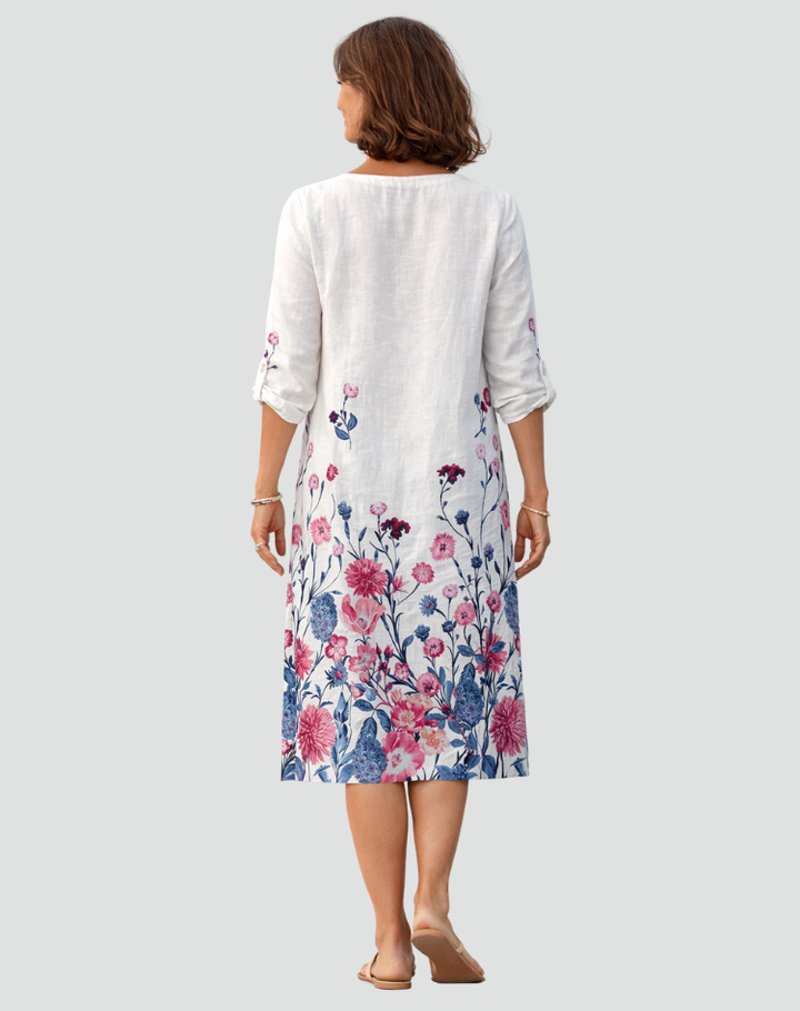 Luźna sukienka z kwiatowym nadrukiem i dekoltem V