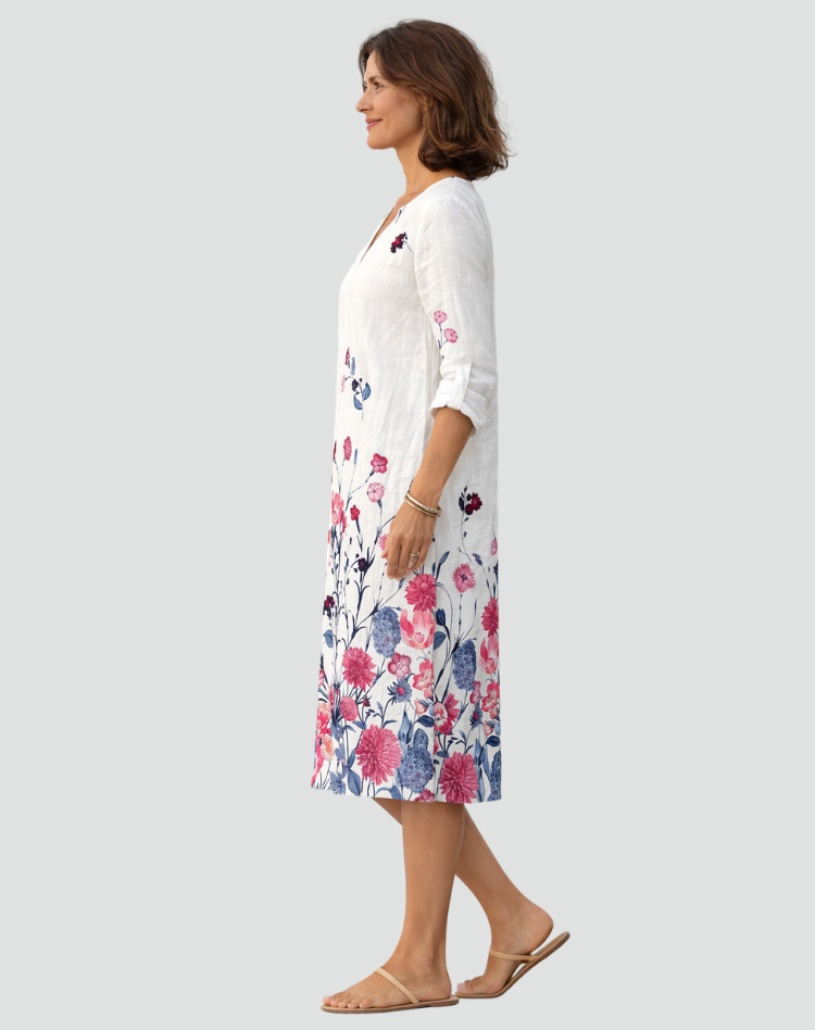 Luźna sukienka z kwiatowym nadrukiem i dekoltem V