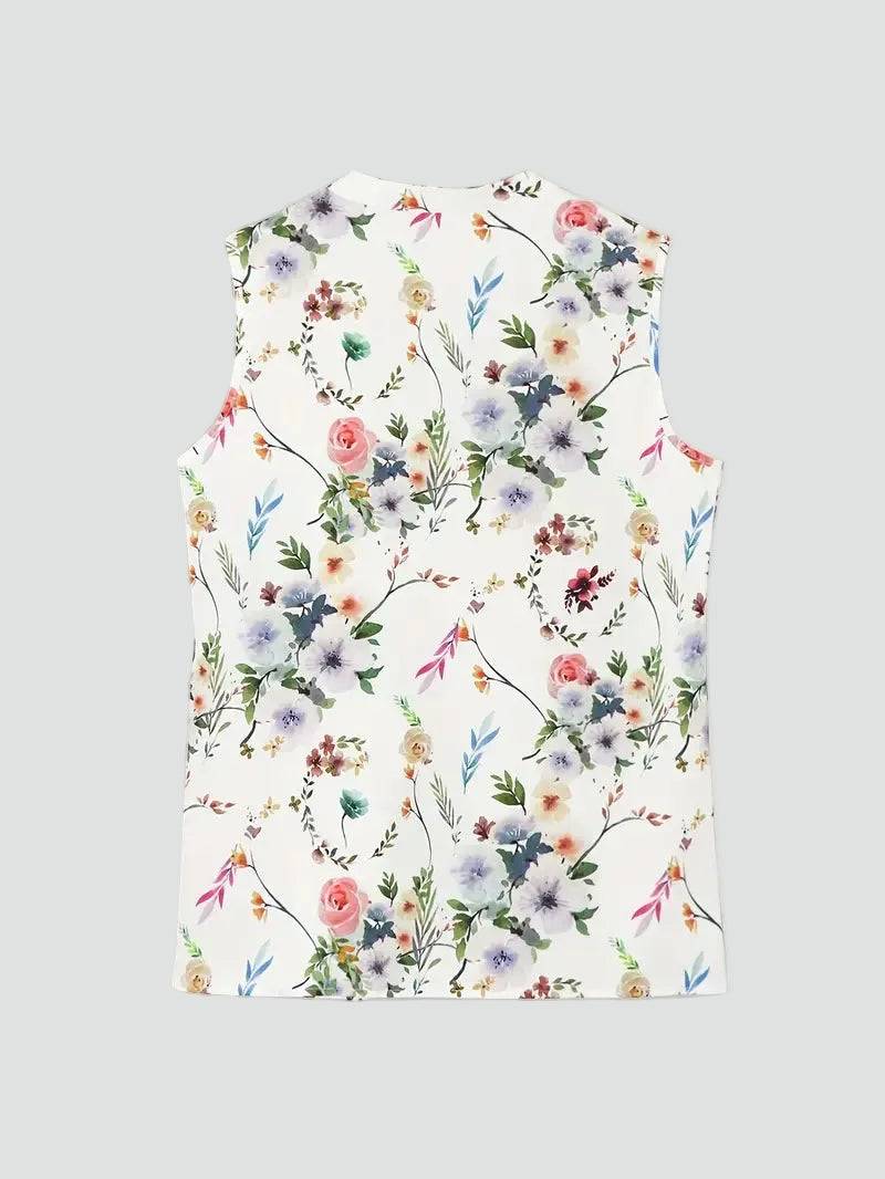 Floral sleeveless top with a wrap neckline