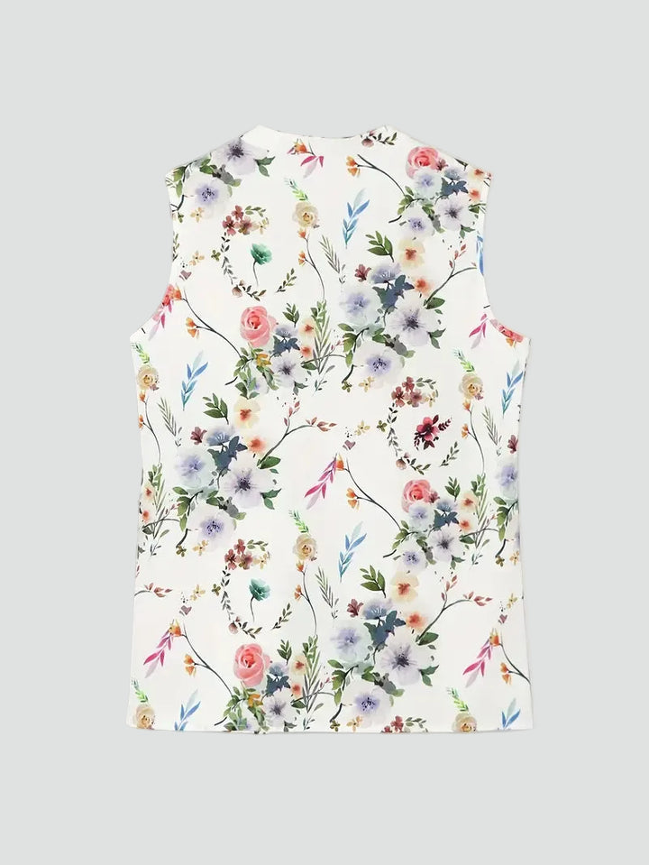 Floral sleeveless top with a wrap neckline