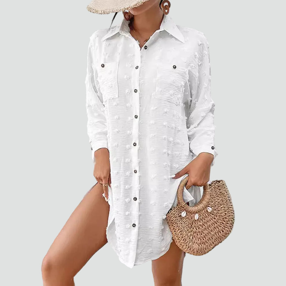 Lekka witte oversized strandponcho cover-up met Swiss dot patroon